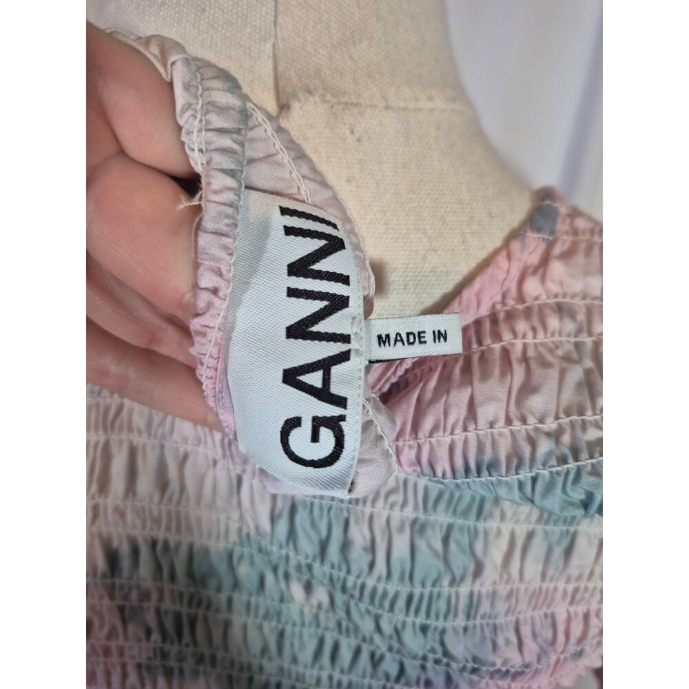 GANNI Pink Printed Cotton Puff Sleeve Smocked Top EU 38 US 6 - Picture 10 of 10